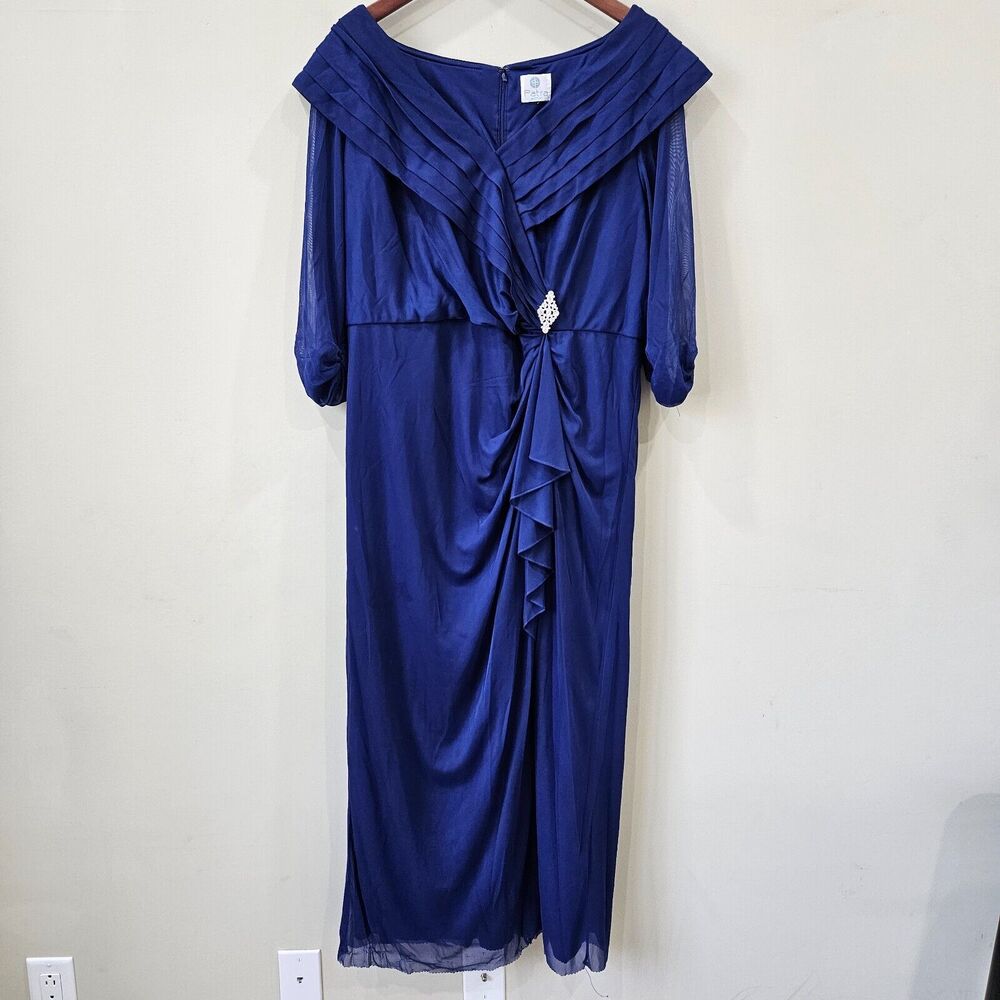 Patra Womens Embellished Pleated Maxi Dress Royal Blue Ruched Evening Cocktail